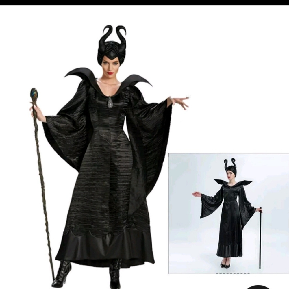 Halloween Adult Small Maleficent Costume. Added feathers. Cane not included.